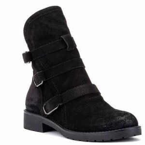 Vintage Foundry Justin Black Suede Moto Boots – Size 6.5